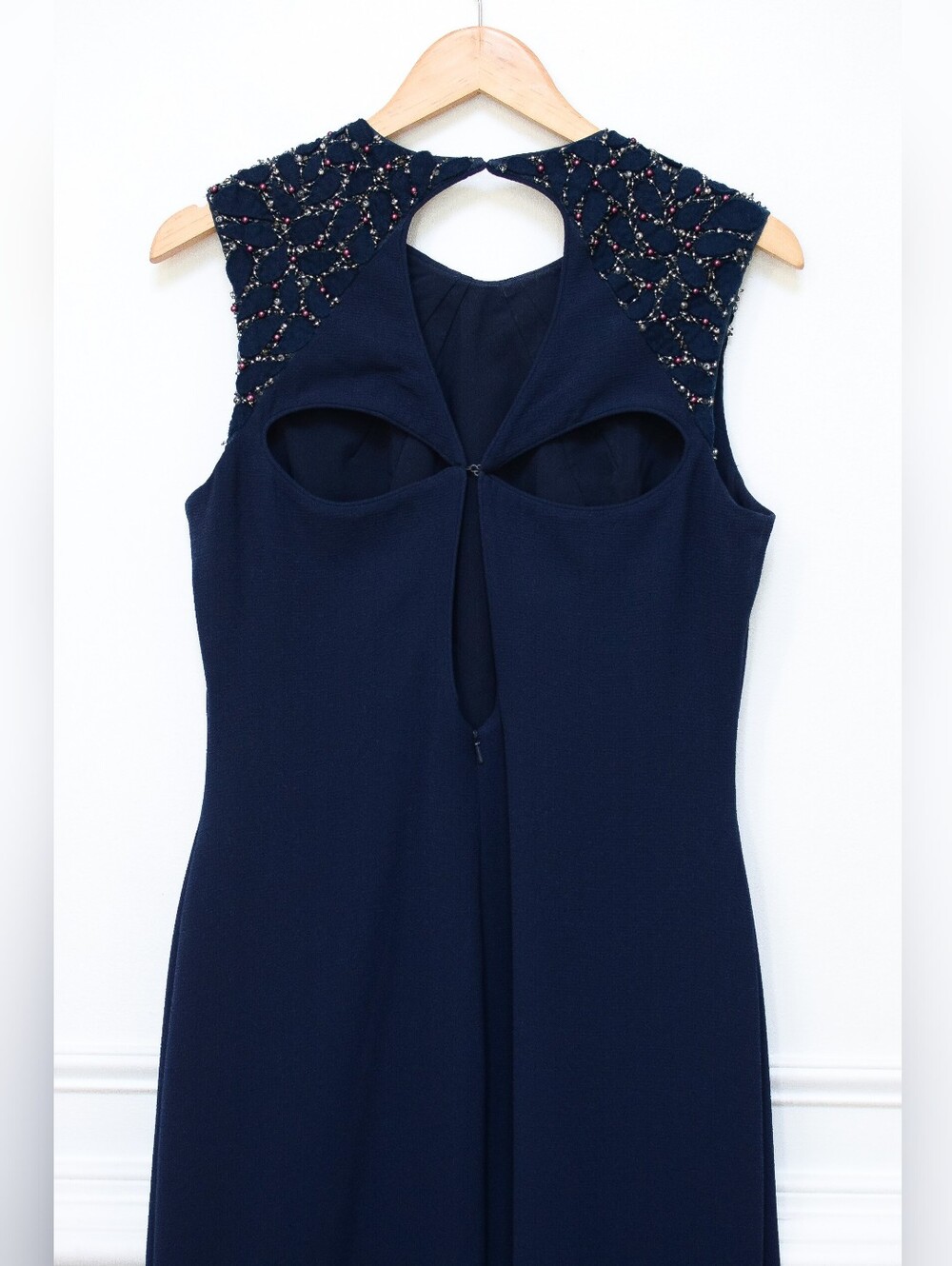 Badgley Mischka Beaded Cut Out Evening Gown Floor Length Blue Formal Size 12 - Picture 9 of 16